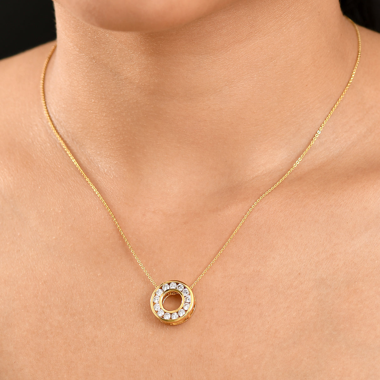 LUXURIANT VS E/F Lab Grown Diamond Circle Pendant with Chain (Size 20) in 18K Vermeil Yellow Gold Plated Sterling Silver (1 Ct) 4387538 3