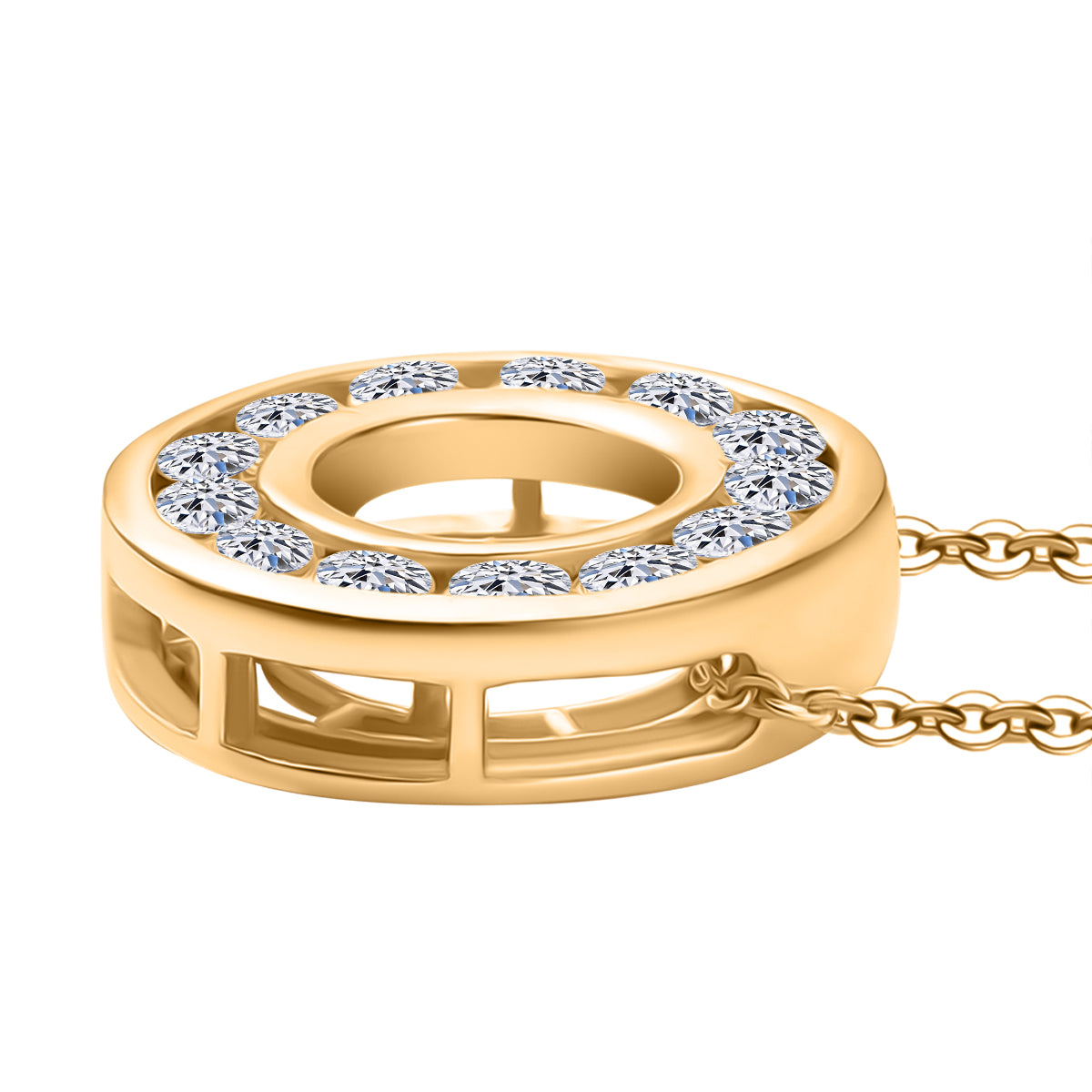 LUXURIANT VS E/F Lab Grown Diamond Circle Pendant with Chain (Size 20) in 18K Vermeil Yellow Gold Plated Sterling Silver (1 Ct) 4387538 4