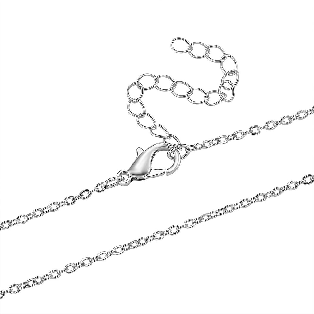 Austrian Blue Crystal Pendant with Chain (Size 20-2 Ext) with Lobster Clasp in White Tone