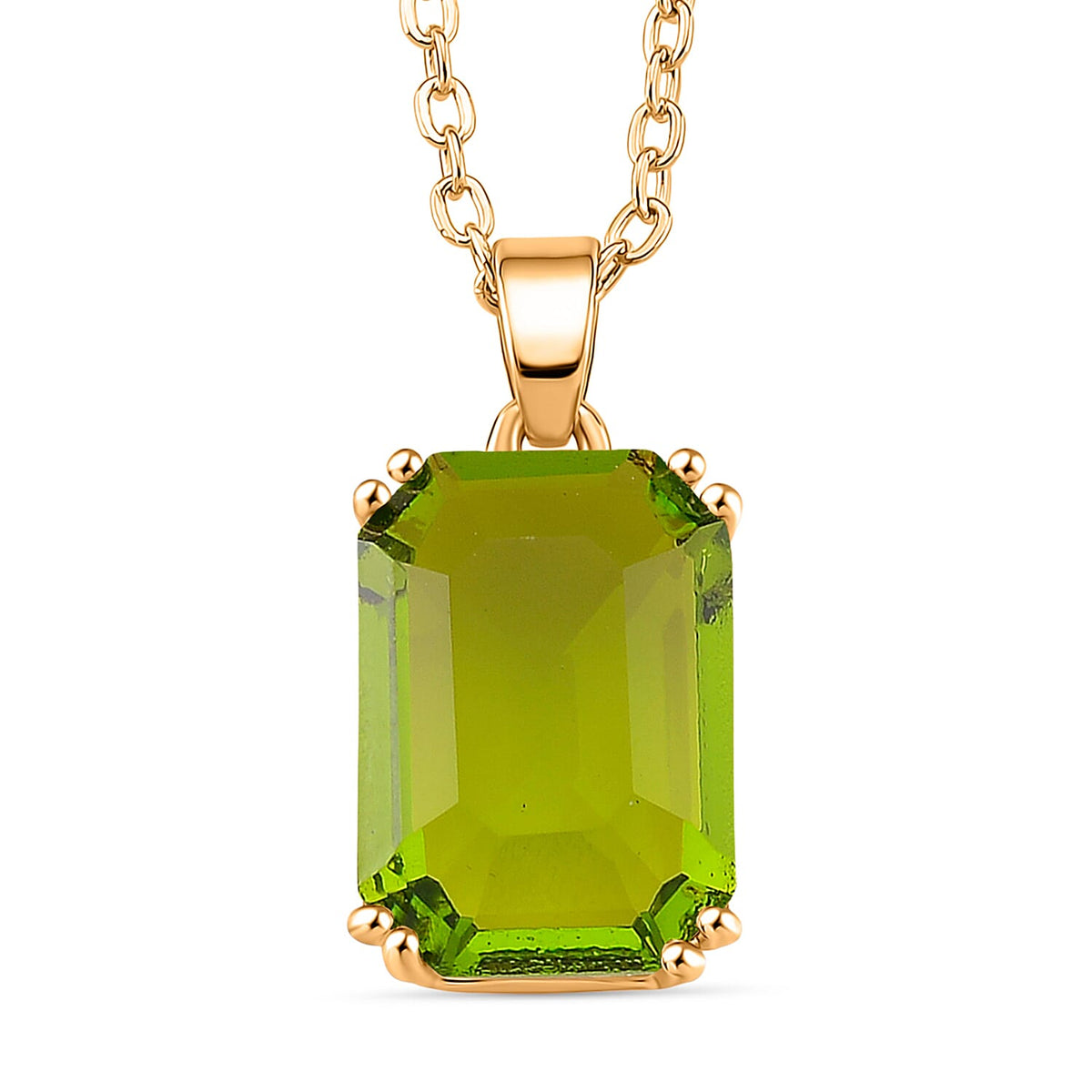Austrian Green Crystal Solitaire Pendant with Chain (Size 20-2 Ext) with Lobster Clasp in Yellow Gold Tone 4387924 0
