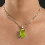 Austrian Green Crystal Pendant with Chain (Size 20-2 Ext) with Lobster Clasp in Yellow Gold Tone