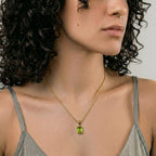 Austrian Green Crystal Pendant with Chain (Size 20-2 Ext) with Lobster Clasp in Yellow Gold Tone