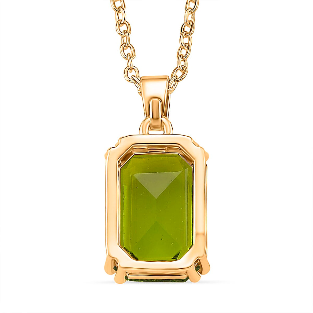Austrian Green Crystal Pendant with Chain (Size 20-2 Ext) with Lobster Clasp in Yellow Gold Tone