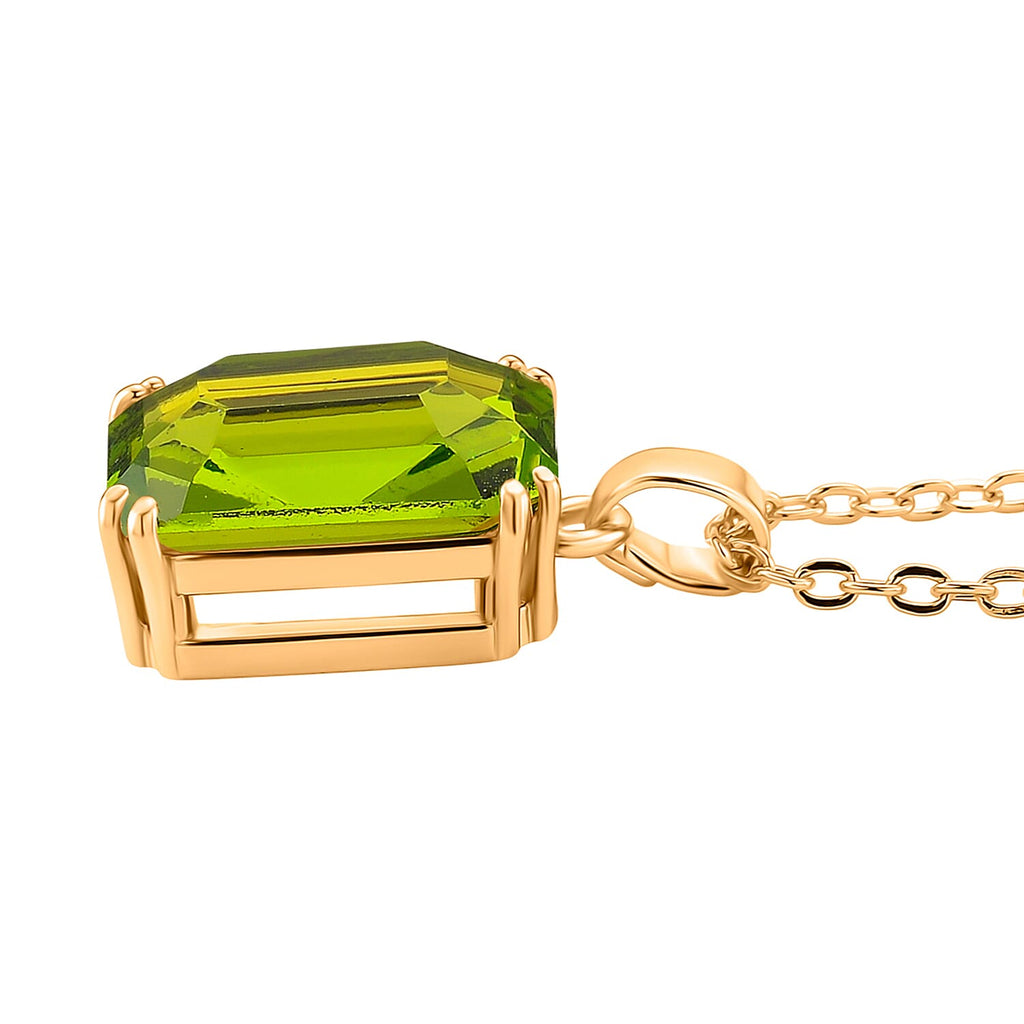 Austrian Green Crystal Pendant with Chain (Size 20-2 Ext) with Lobster Clasp in Yellow Gold Tone