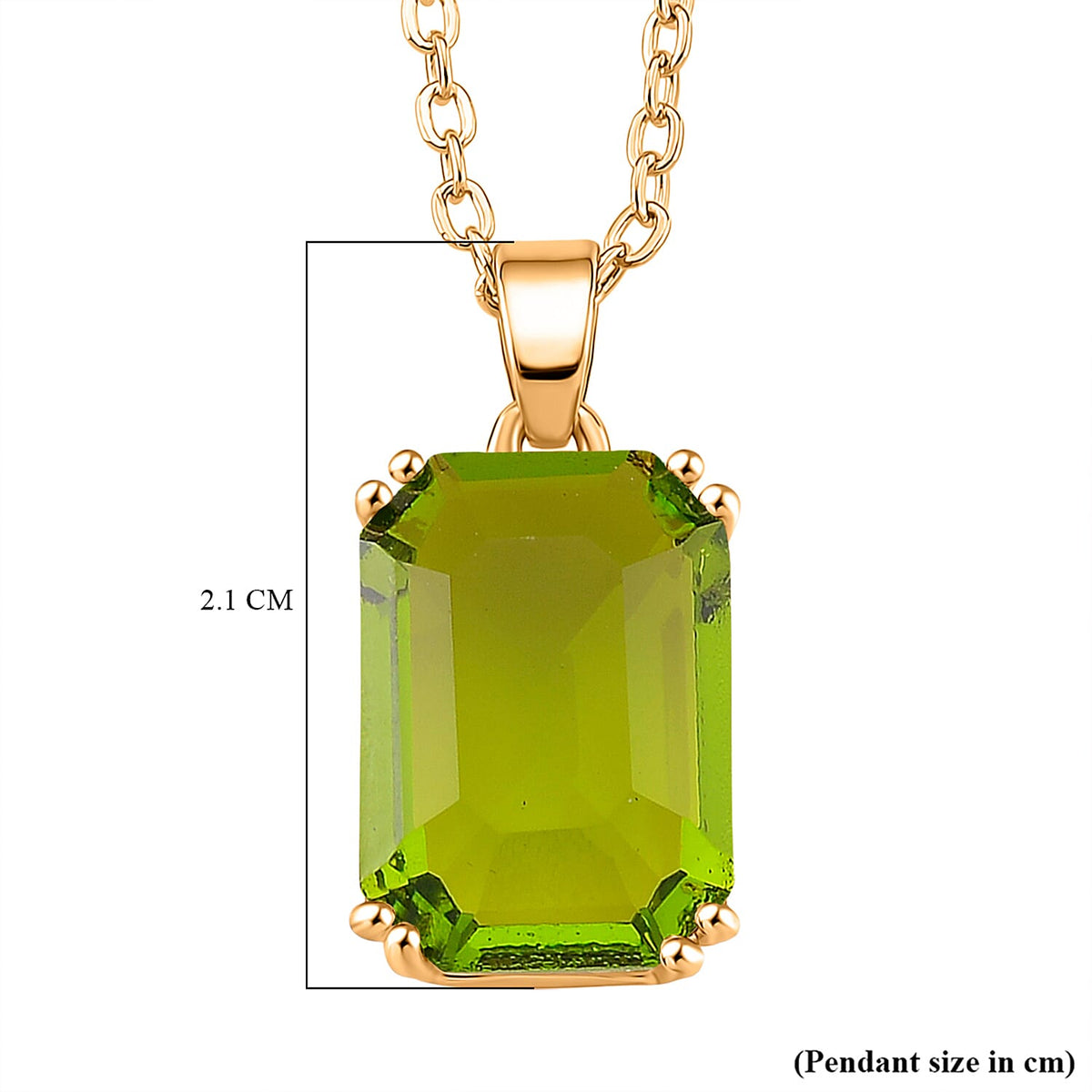 Austrian Green Crystal Solitaire Pendant with Chain (Size 20-2 Ext) with Lobster Clasp in Yellow Gold Tone 4387924 8