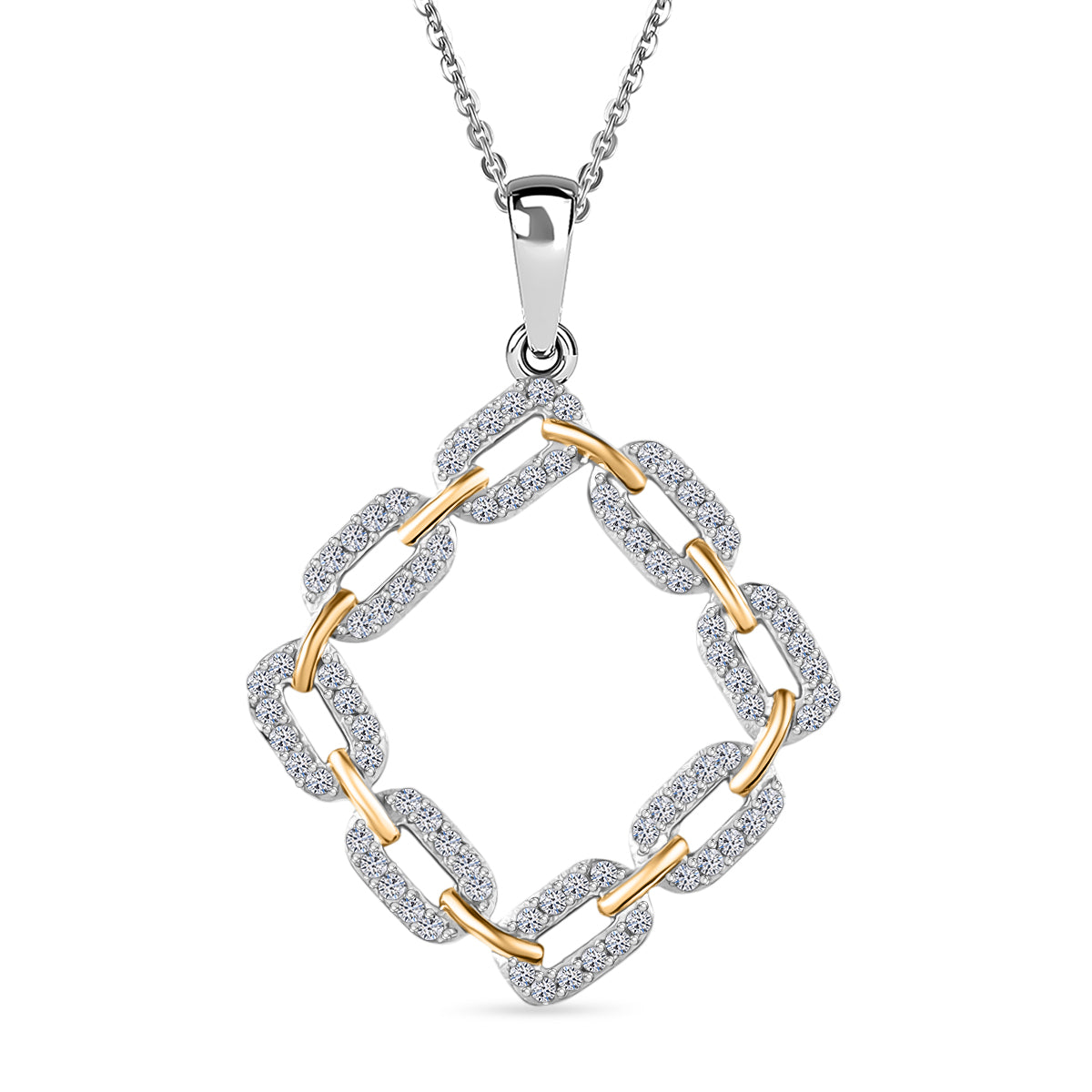 LUXURIANT Lab Grown Diamond Paper Link Pendant with Chain (Size 20) in Rhodium Overlay Sterling Silver (0.33 Ct) 4388249 0