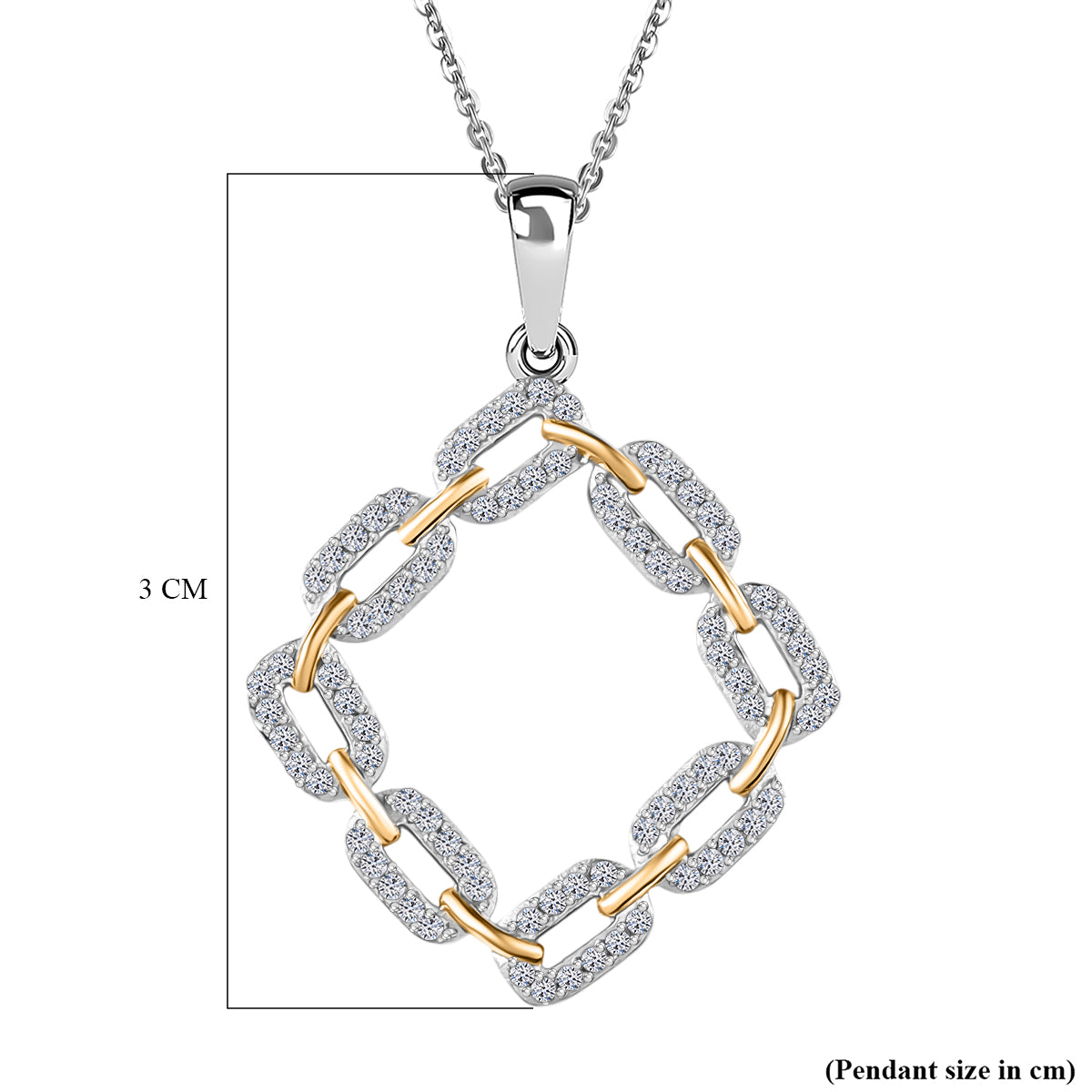 LUXURIANT Lab Grown Diamond Paper Link Pendant with Chain (Size 20) in Rhodium Overlay Sterling Silver (0.33 Ct) 4388249 6