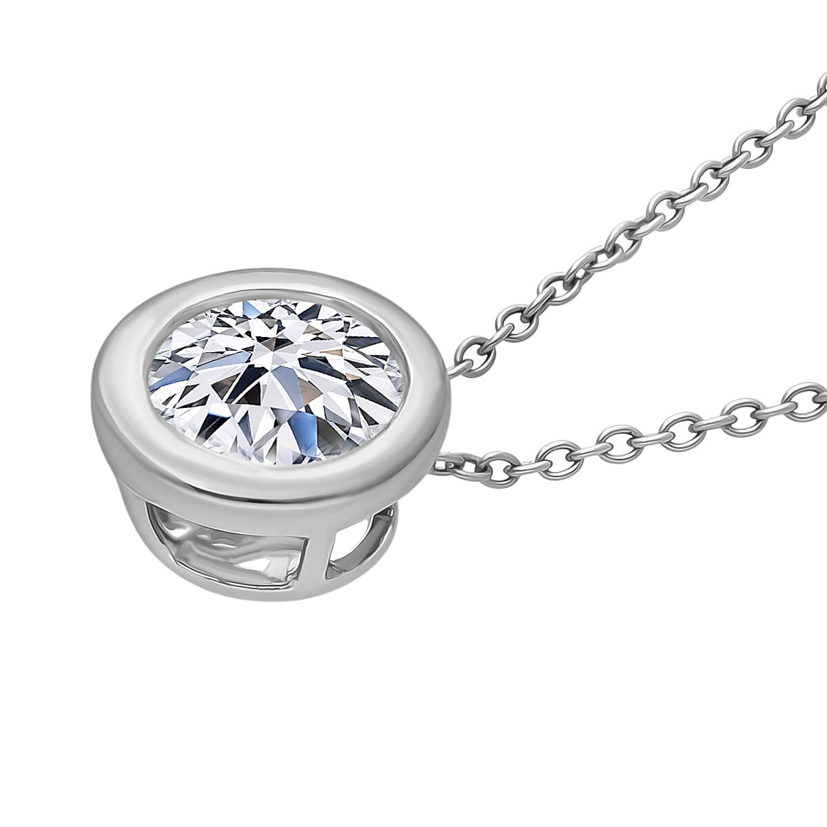LUXURIANT 1 Ct. Bezel-Set Lab Grown Diamond Solitaire Pendant with Chain (Size 18-20) in Rhodium Overlay Sterling Silver, SGL Certified V32565584 3