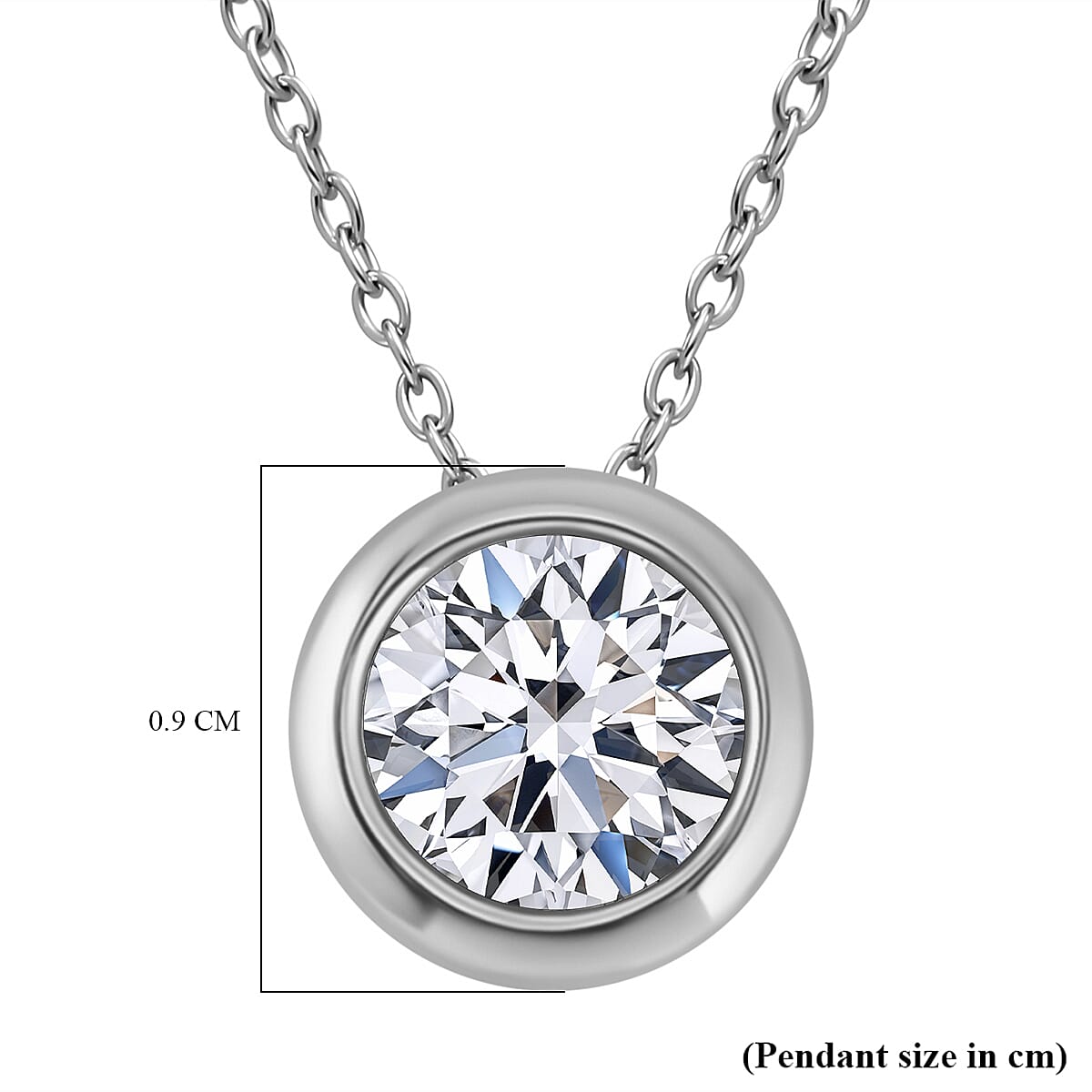 LUXURIANT 1 Ct. Bezel-Set Lab Grown Diamond Solitaire Pendant with Chain (Size 18-20) in Rhodium Overlay Sterling Silver, SGL Certified V32565584 5
