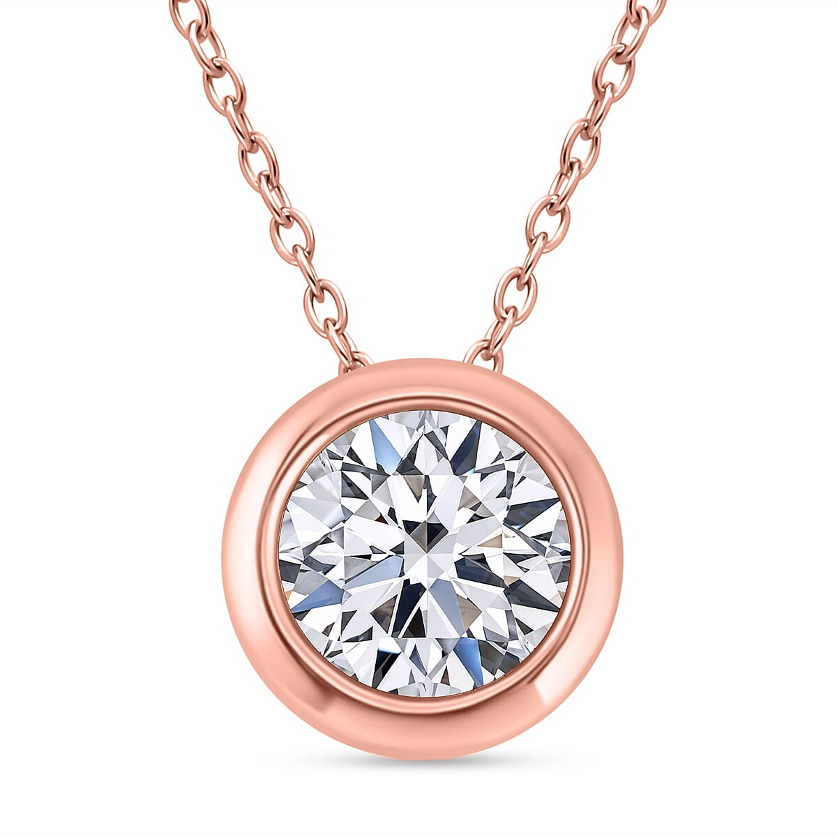 LUXURIANT 1 Ct. Bezel-Set Lab Grown Diamond Solitaire Pendant with Chain (Size 18-20) in Vermeil Rose Gold Plated Sterling Silver, SGL Certified 4390861 0