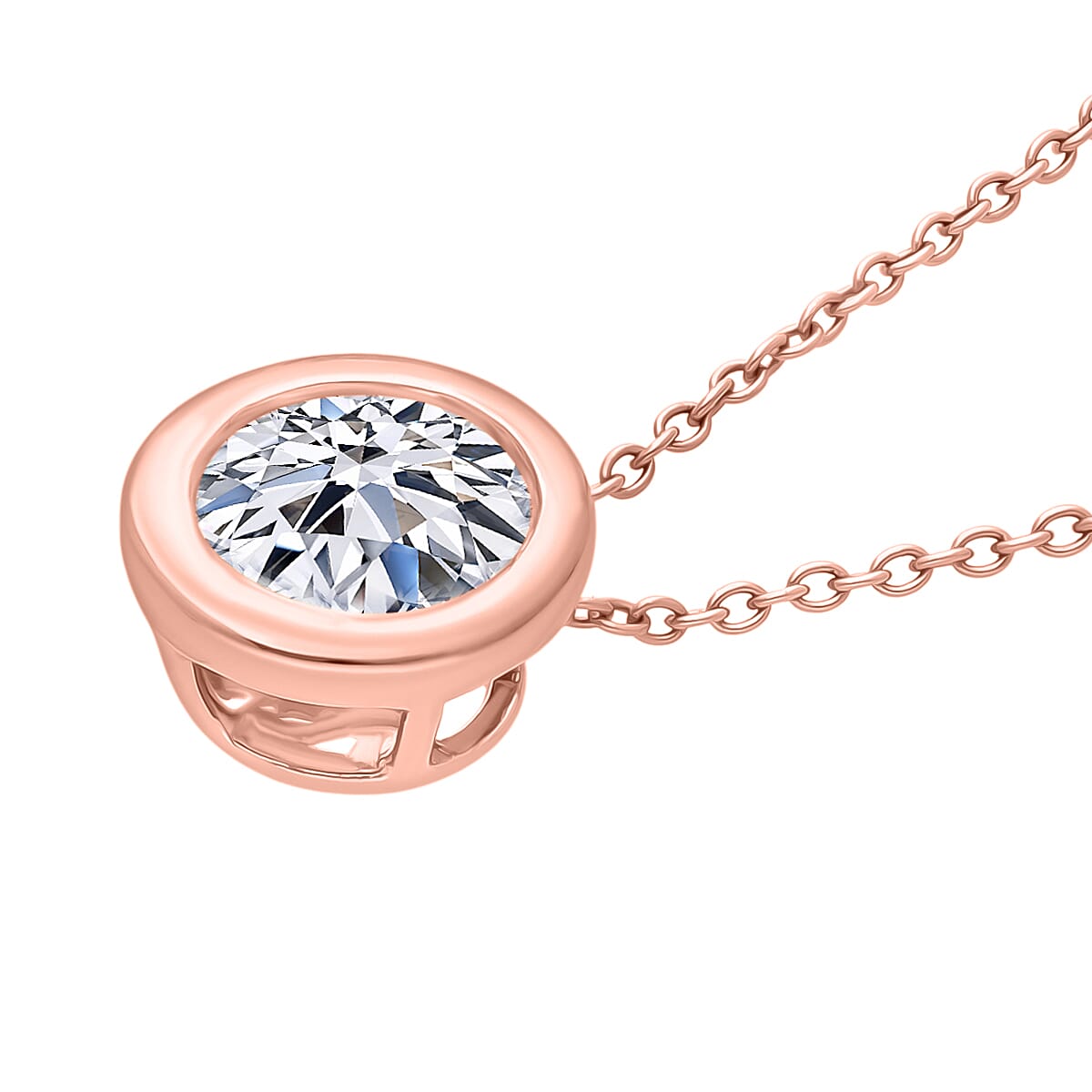 LUXURIANT 1 Ct. Bezel-Set Lab Grown Diamond Solitaire Pendant with Chain (Size 18-20) in Vermeil Rose Gold Plated Sterling Silver, SGL Certified 4390861 3
