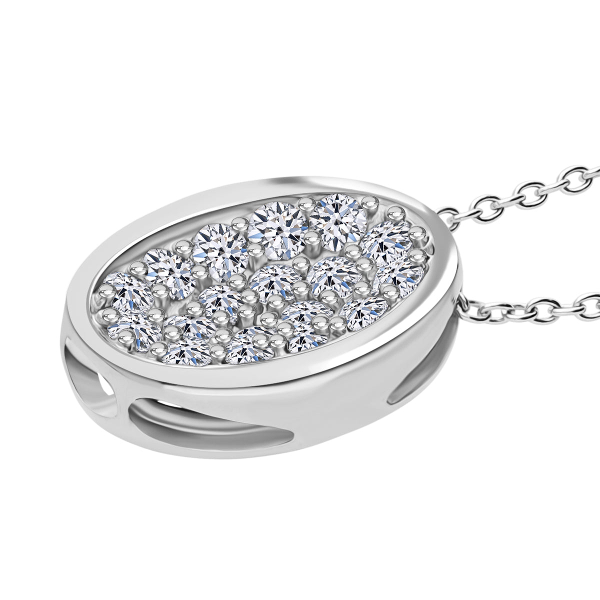 LUXURIANT Lab Grown Diamond Cluster Pendant with Chain (Size 18-2) in Platinum Overlay Sterling Silver (SI-GH) 4390862 2