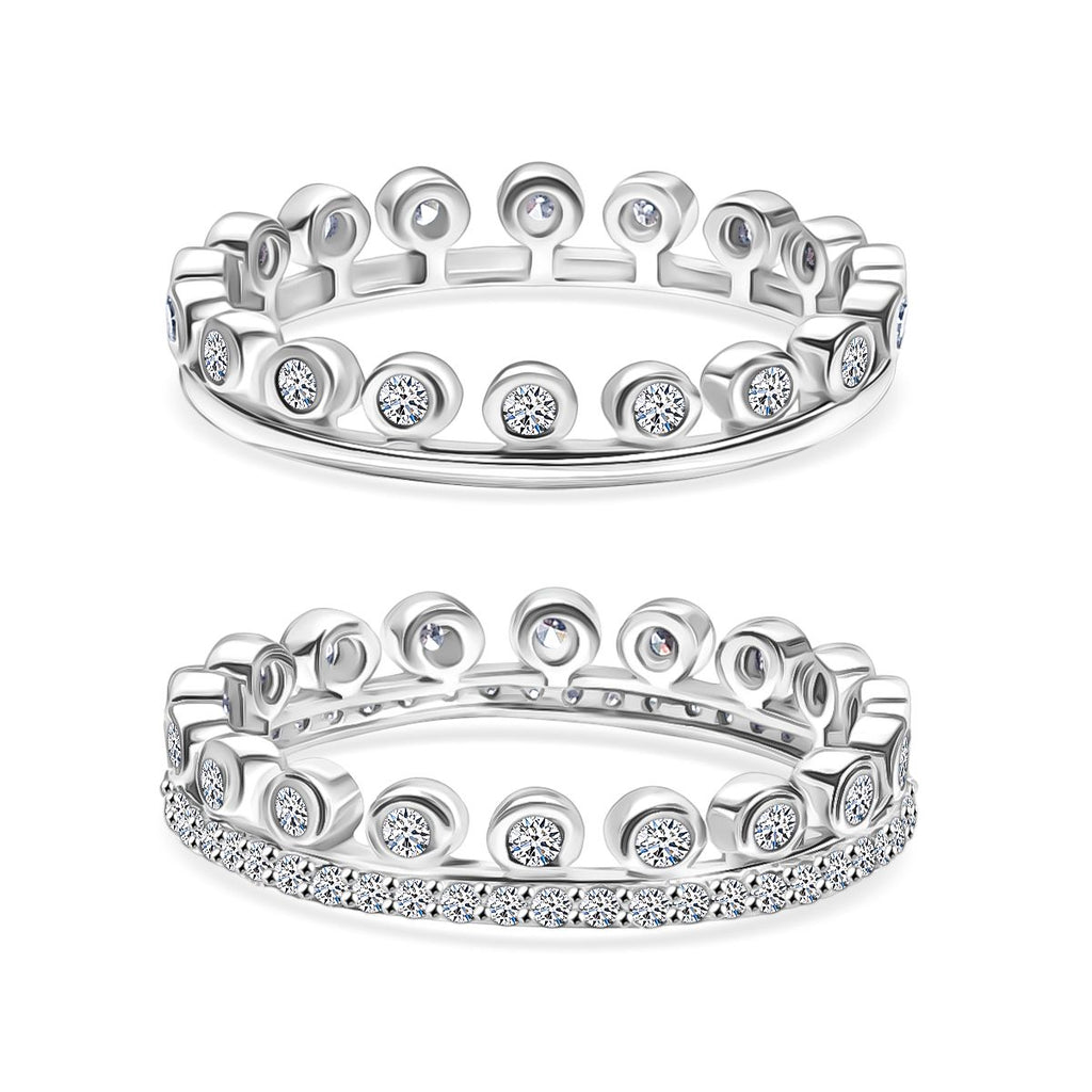 Set of 2 - Luxuriant Lab Grown Diamond (SI-GH) Stackable Ring in Rhodium Overlay Sterling Silver 1.00 Ct._4392757