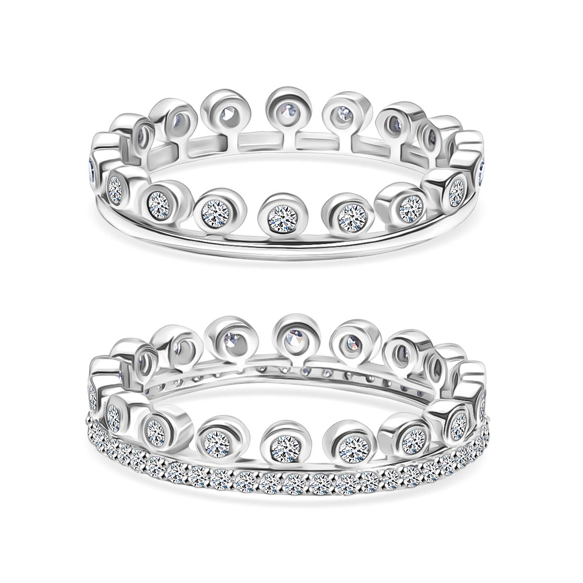 Set of 2 LUXURIANT 1 Ct. Lab Grown Diamond (SI-GH) Stackable Ring in Rhodium Overlay Sterling Silver 4392757 0