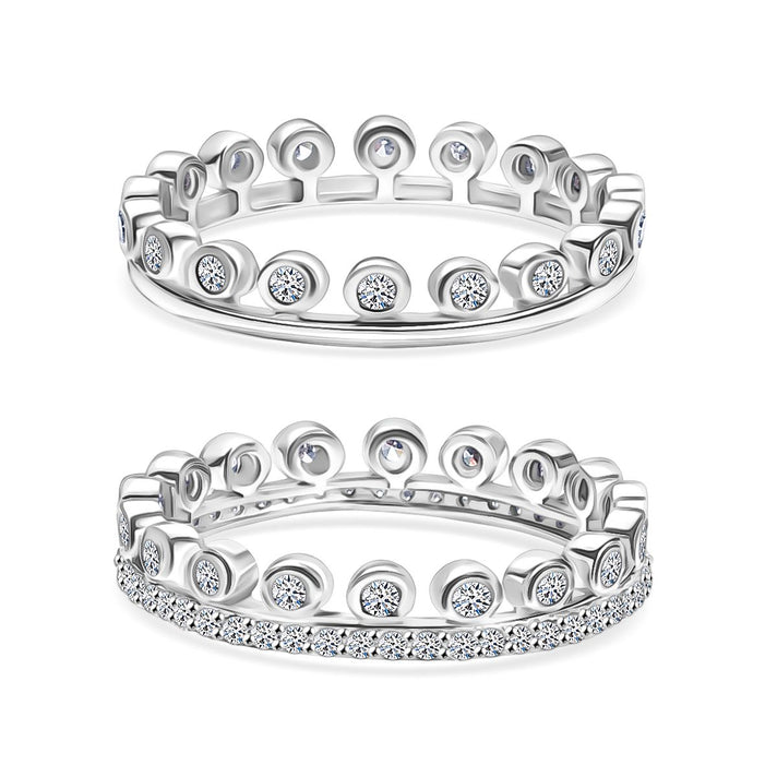 Set of 2 LUXURIANT 1 Ct. Lab Grown Diamond (SI-GH) Stackable Ring in Rhodium Overlay Sterling Silver 4392757 1