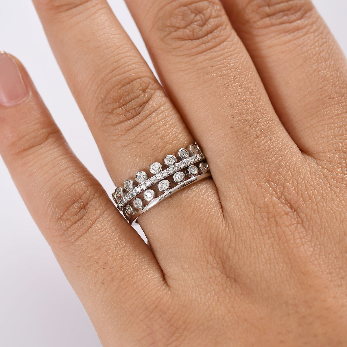 Set of 2 LUXURIANT 1 Ct. Lab Grown Diamond (SI-GH) Stackable Ring in Rhodium Overlay Sterling Silver 4392757 3