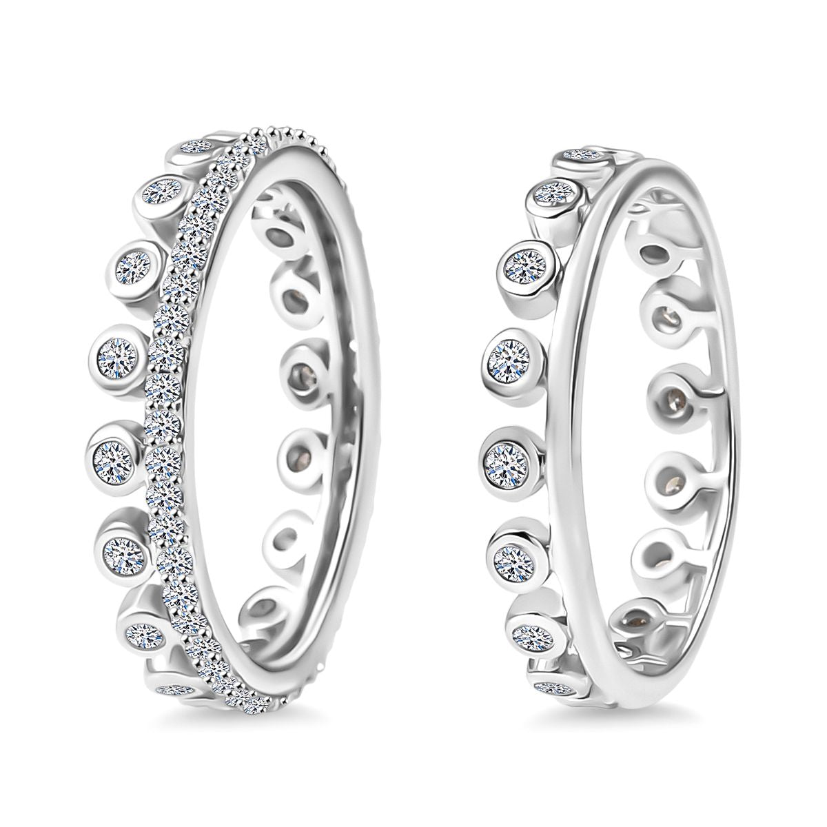 Set of 2 LUXURIANT 1 Ct. Lab Grown Diamond (SI-GH) Stackable Ring in Rhodium Overlay Sterling Silver 4392757 4
