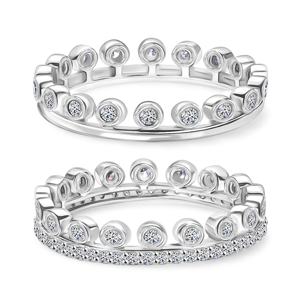 Set of 2 - Luxuriant Lab Grown Diamond (SI-GH) Stackable Ring in Rhodium Overlay Sterling Silver 1.00 Ct._4392757_4