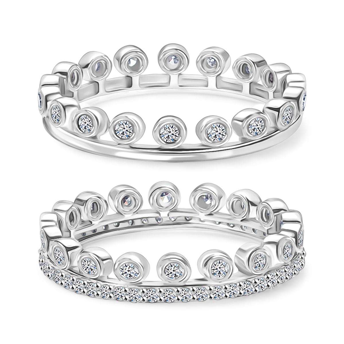 Set of 2 LUXURIANT 1 Ct. Lab Grown Diamond (SI-GH) Stackable Ring in Rhodium Overlay Sterling Silver 4392757 5