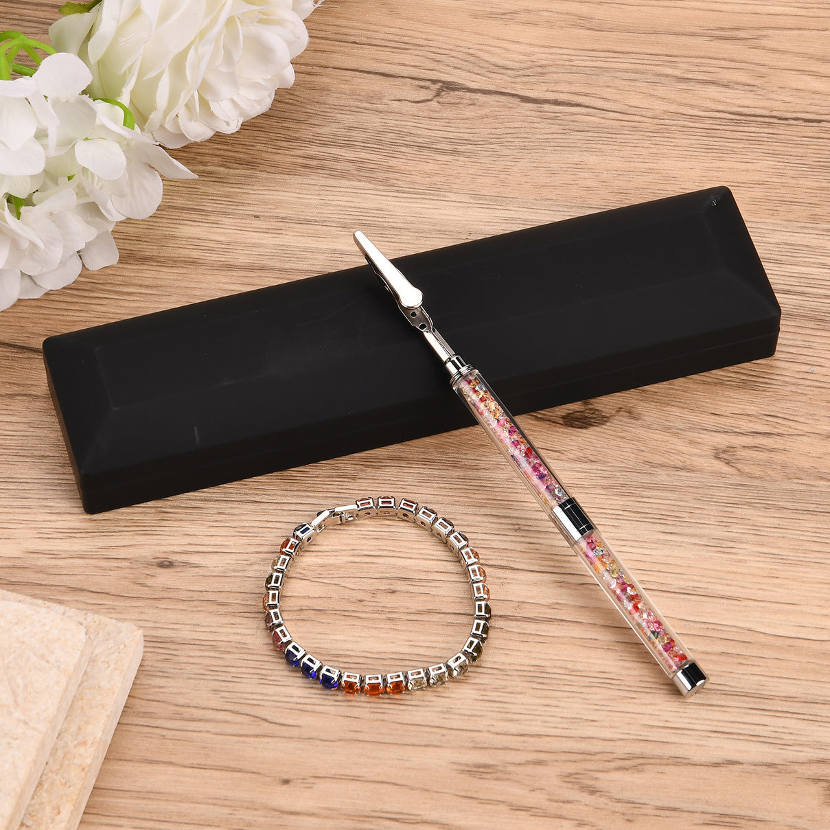 2 Piece Set - Austrian Multi Colour Crystal Bracelet (Size 7.5) &amp; Bracelet Buddy 70.00 Ct. V32517462 2