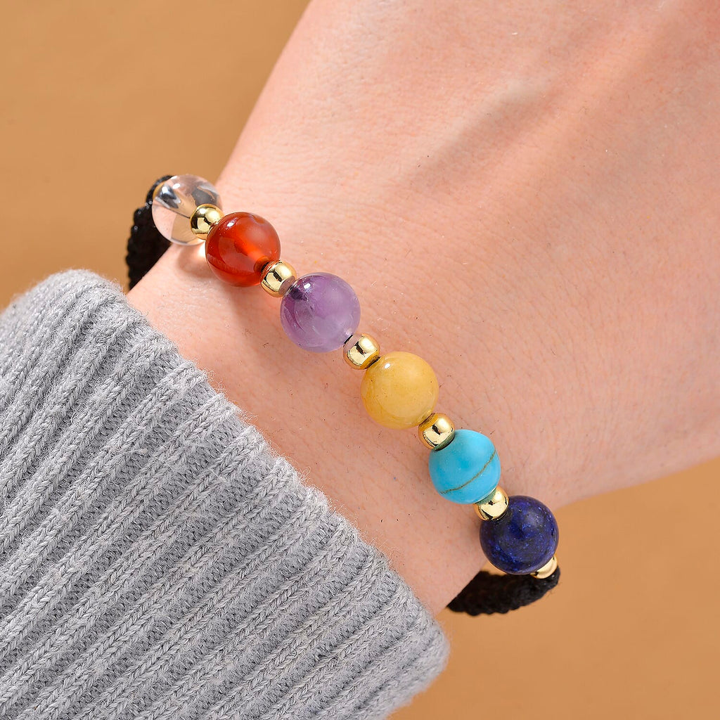 Tucson Find- 2 Piece Set - Framed Multi Gemstone and Seven Chakra Gemstone Bracelet (Size 7.5 Stretchable) 150.00 Ct._4393115_1