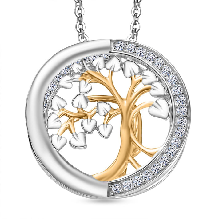 LUXURIANT SI/GH Lab Grown Diamond Tree of Life Pendant with Chain (Size 20) in 18K Vermeil Yellow Gold Plated and Rhodium Overlay Sterling Silver (0.50 Ct) 4393326 1