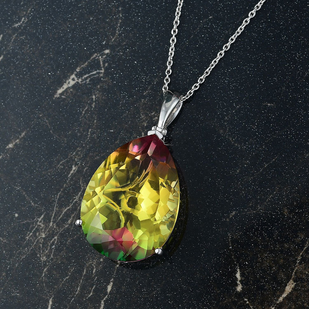 D'joy Rainbow Genesis Quartz Sunbeam Oasis Pendant with Chain (Size 20) in Rhodium Overlay Sterling Silver 52.01 Ct, Silver Wt. 8.41_4395356_2