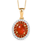 First Time Ever - Fire Opal Cabochon & Moissanite Pendant with Chain (Size 20) in 18K Vermeil Yellow Gold Plated Sterling Silver 2.66 Ct._4397101