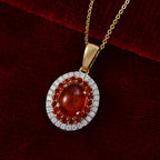 First Time Ever - Fire Opal Cabochon & Moissanite Pendant with Chain (Size 20) in 18K Vermeil Yellow Gold Plated Sterling Silver 2.66 Ct._4397101_2
