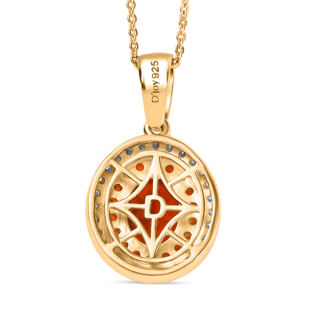 First Time Ever - Fire Opal Cabochon & Moissanite Pendant with Chain (Size 20) in 18K Vermeil Yellow Gold Plated Sterling Silver 2.66 Ct._4397101_4