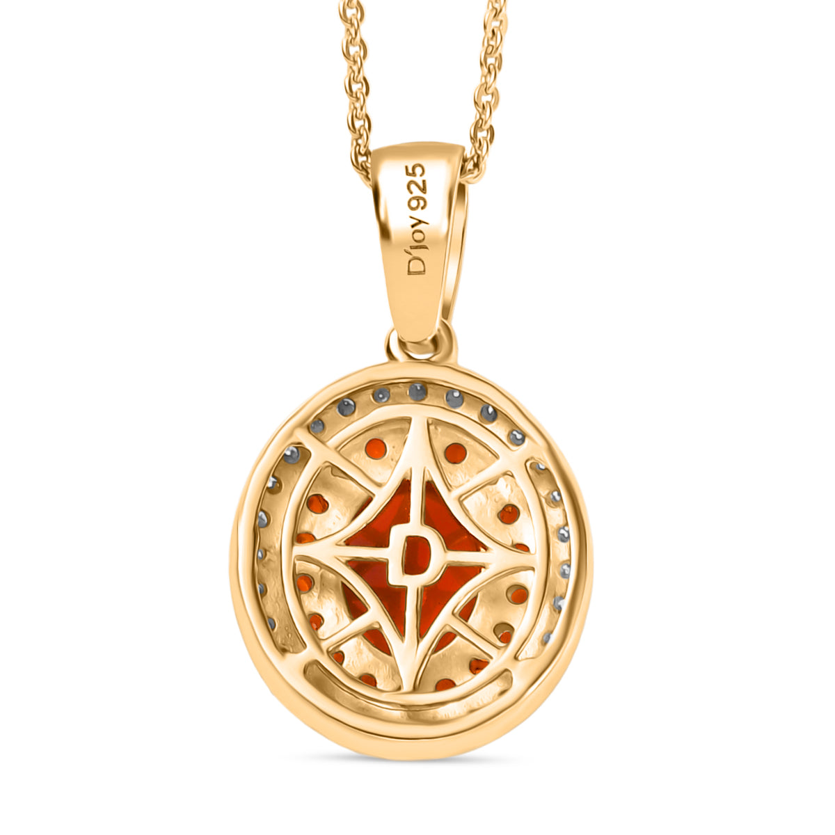 Fire Opal Cabochon &amp; Moissanite Pendant with Chain (Size 20) in 18K Vermeil Yellow Gold Plated Sterling Silver 2.66 Ct. 4397101 5