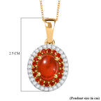 First Time Ever - Fire Opal Cabochon & Moissanite Pendant with Chain (Size 20) in 18K Vermeil Yellow Gold Plated Sterling Silver 2.66 Ct._4397101_5