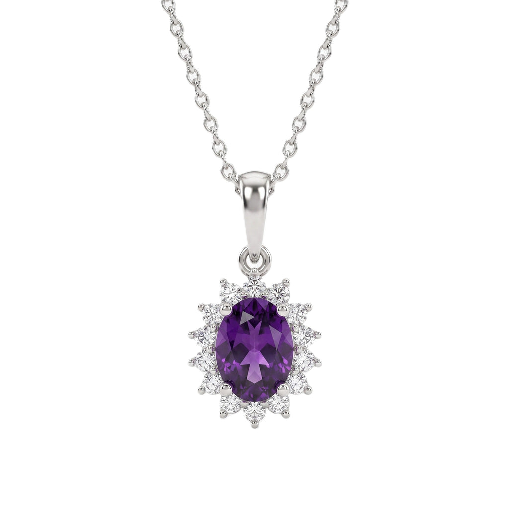Royal Bali Collection - D'Joy African Amethyst & Natural Zircon Halo Pendant with Chain (Size - 20) in Platinum Overlay Sterling Silver_4400801