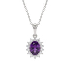 Royal Bali Collection - D'Joy African Amethyst & Natural Zircon Halo Pendant with Chain (Size - 20) in Platinum Overlay Sterling Silver_4400801