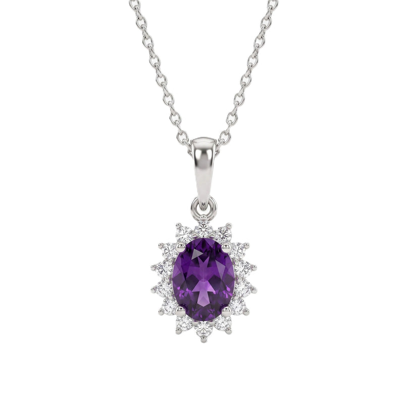 Royal Bali Collection - D'Joy African Amethyst & Natural Zircon Halo Pendant with Chain (Size - 20) in Platinum Overlay Sterling Silver_4400801