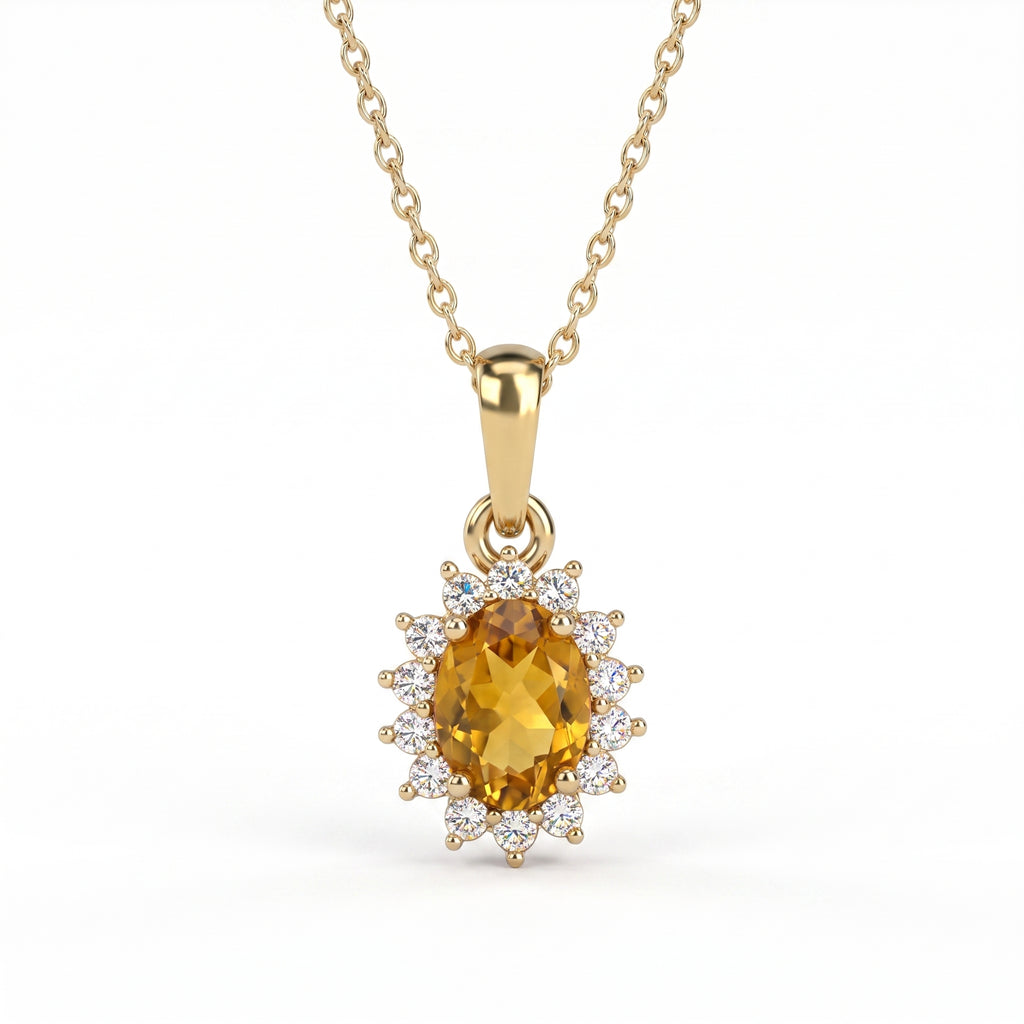 Royal Bali Collection - D'Joy Citrine and Natural Zircon Halo Pendant with Chain (Size - 20) in 18K Vermeil Yellow Gold Plated Sterling Silver 1.00 Ct._4400804