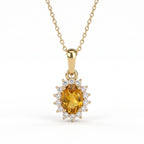 Royal Bali Collection - D'Joy Citrine and Natural Zircon Halo Pendant with Chain (Size - 20) in 18K Vermeil Yellow Gold Plated Sterling Silver 1.00 Ct._4400804