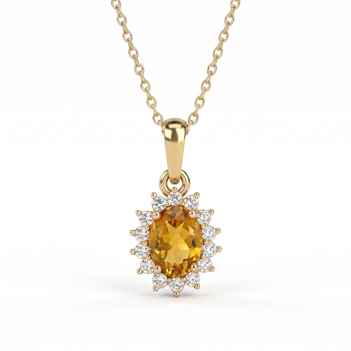 Citrine November Birthstone with White Zircon Halo Pendant with Chain (Size 20) in 18k Vermeil Yellow Gold Sterling Silver 1.170 Ct. 4400804 0
