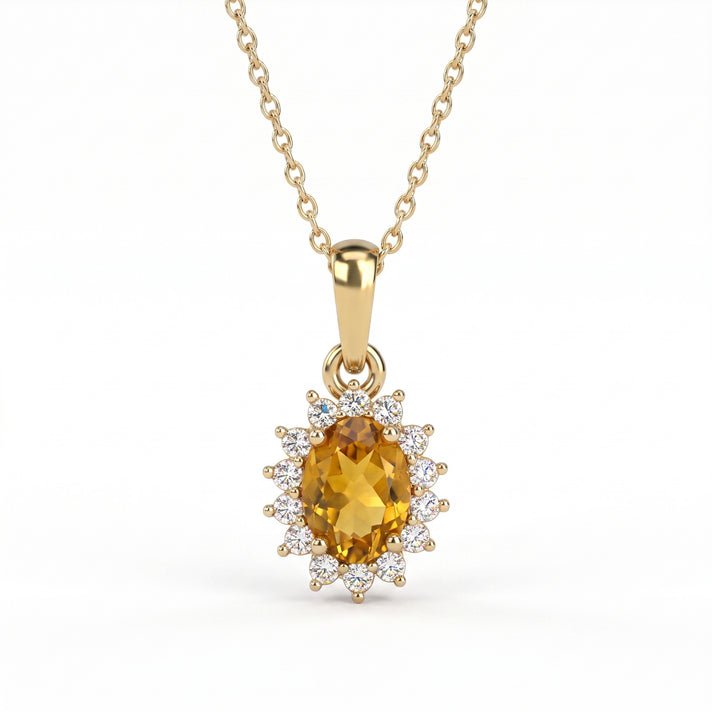 Citrine November Birthstone with White Zircon Halo Pendant with Chain (Size 20) in 18k Vermeil Yellow Gold Sterling Silver 1.170 Ct. 4400804 1