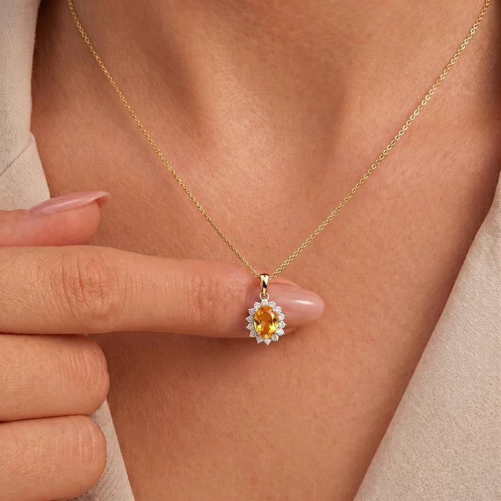 Citrine November Birthstone with White Zircon Halo Pendant with Chain (Size 20) in 18k Vermeil Yellow Gold Sterling Silver 1.170 Ct. 4400804 2
