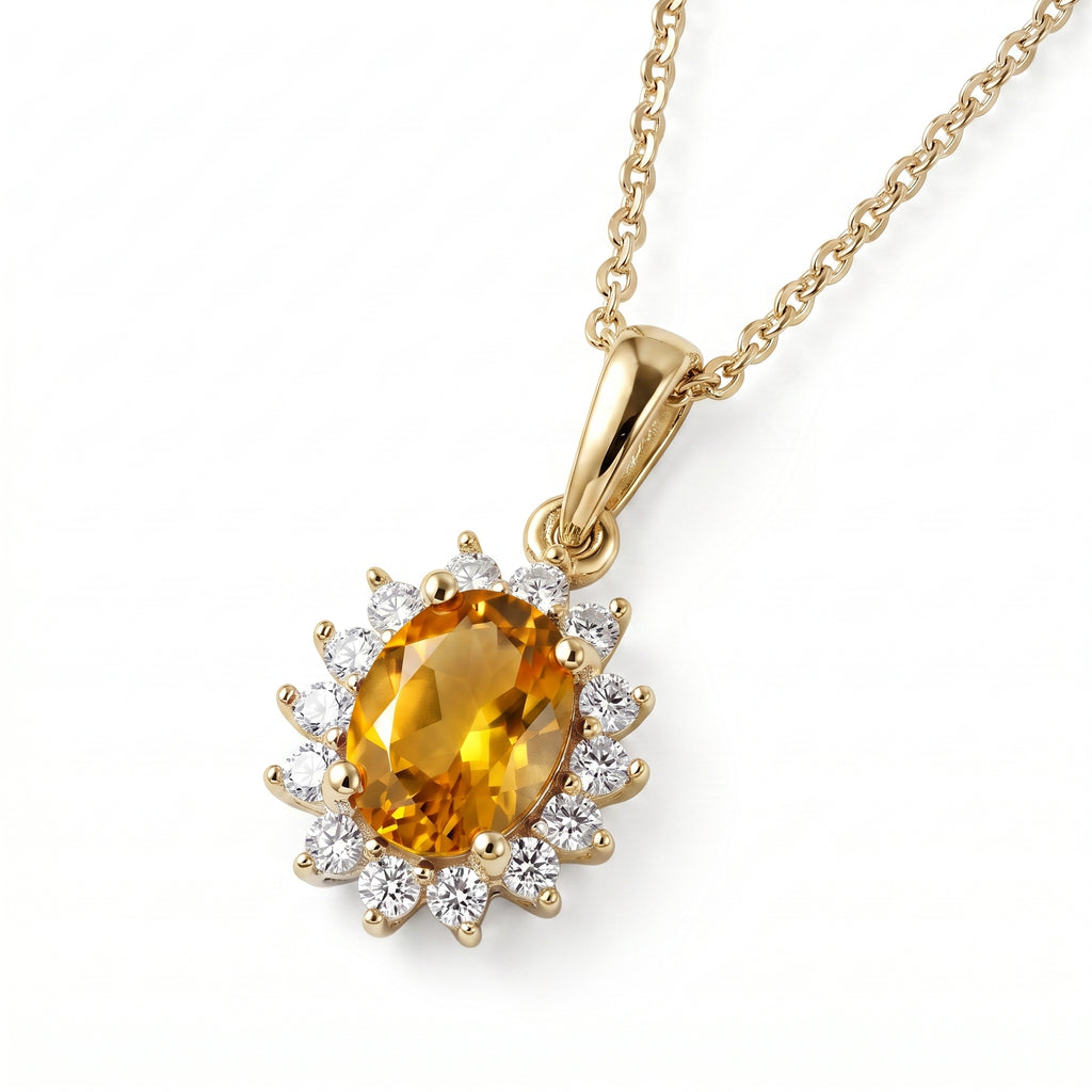 Royal Bali Collection - D'Joy Citrine and Natural Zircon Halo Pendant with Chain (Size - 20) in 18K Vermeil Yellow Gold Plated Sterling Silver 1.00 Ct._4400804_3