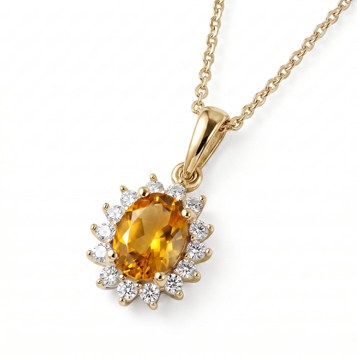 Citrine November Birthstone with White Zircon Halo Pendant with Chain (Size 20) in 18k Vermeil Yellow Gold Sterling Silver 1.170 Ct. 4400804 3