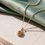 Royal Bali Collection - D'Joy Citrine and Natural Zircon Halo Pendant with Chain (Size - 20) in 18K Vermeil Yellow Gold Plated Sterling Silver 1.00 Ct._4400804_4