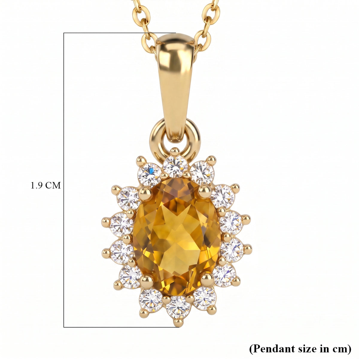 Citrine November Birthstone with White Zircon Halo Pendant with Chain (Size 20) in 18k Vermeil Yellow Gold Sterling Silver 1.170 Ct. 4400804 6