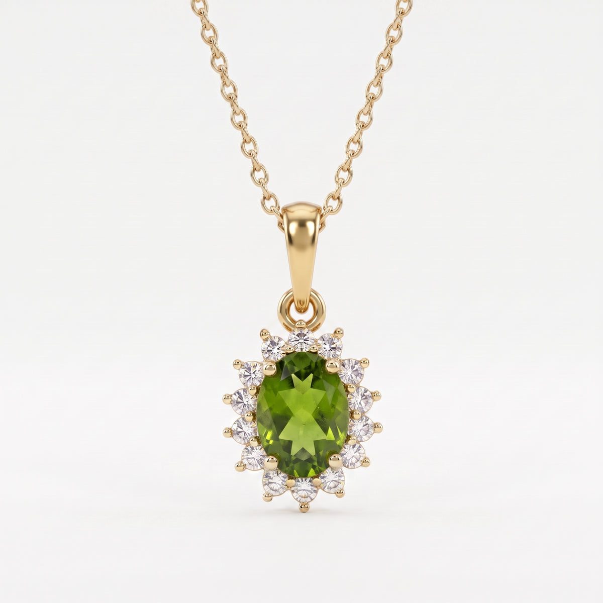 Hebei Peridot August Birthstone and Natural Zircon Halo Pendant with Chain(Size-20 with Lobster Clasp) in 18K Vermeil Yellow Gold Plated Sterling Silver 4400806 0