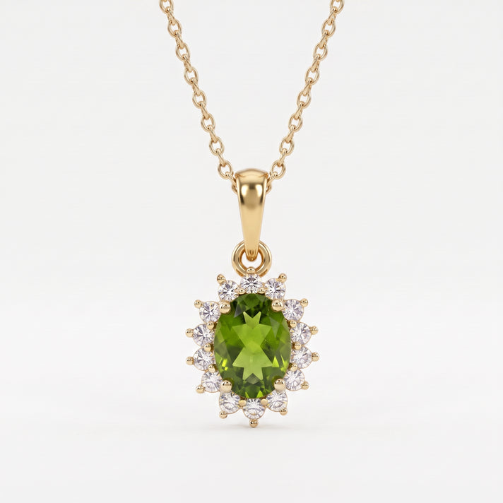 Hebei Peridot August Birthstone and Natural Zircon Halo Pendant with Chain(Size-20 with Lobster Clasp) in 18K Vermeil Yellow Gold Plated Sterling Silver 4400806 1