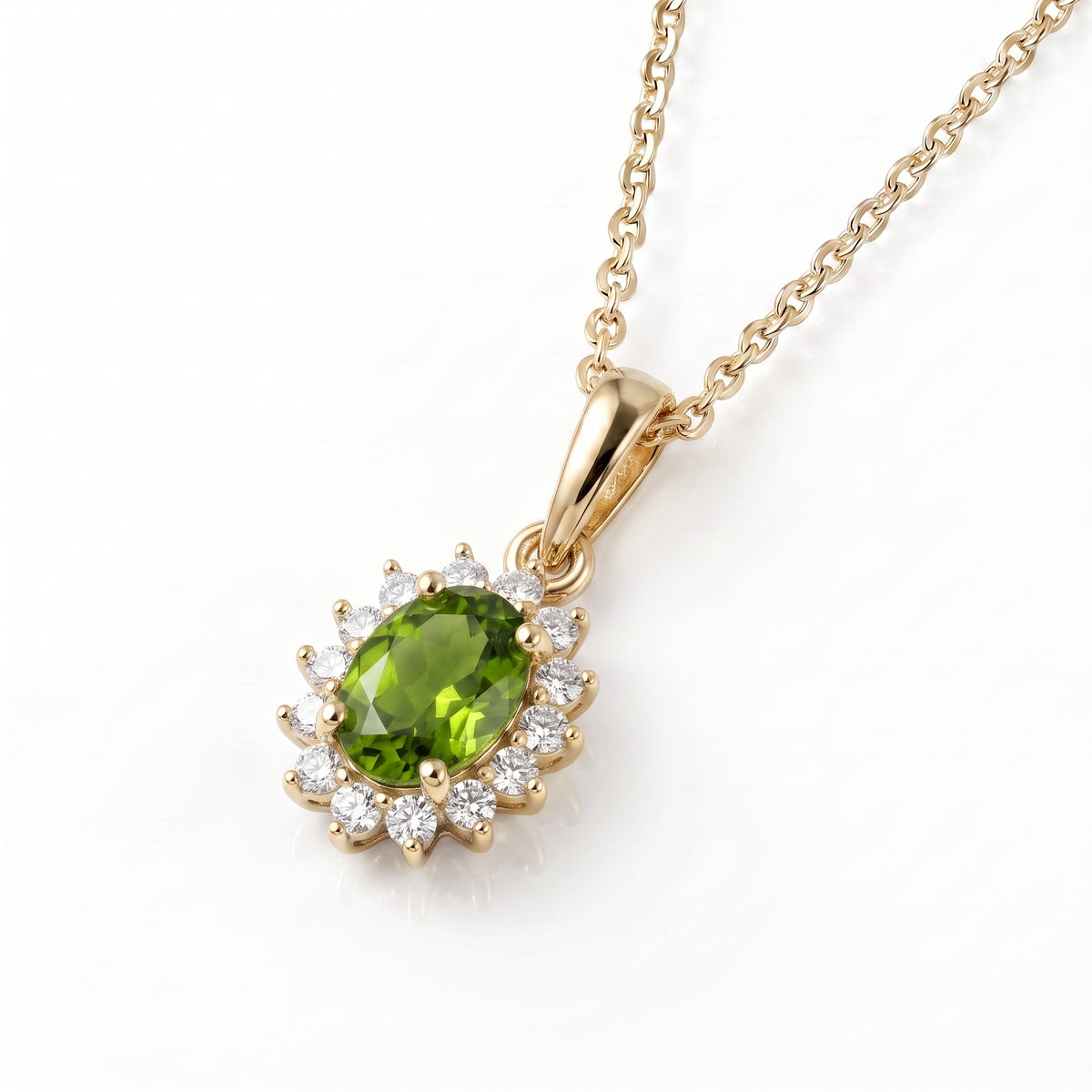 Hebei Peridot August Birthstone and Natural Zircon Halo Pendant with Chain(Size-20 with Lobster Clasp) in 18K Vermeil Yellow Gold Plated Sterling Silver 4400806 3