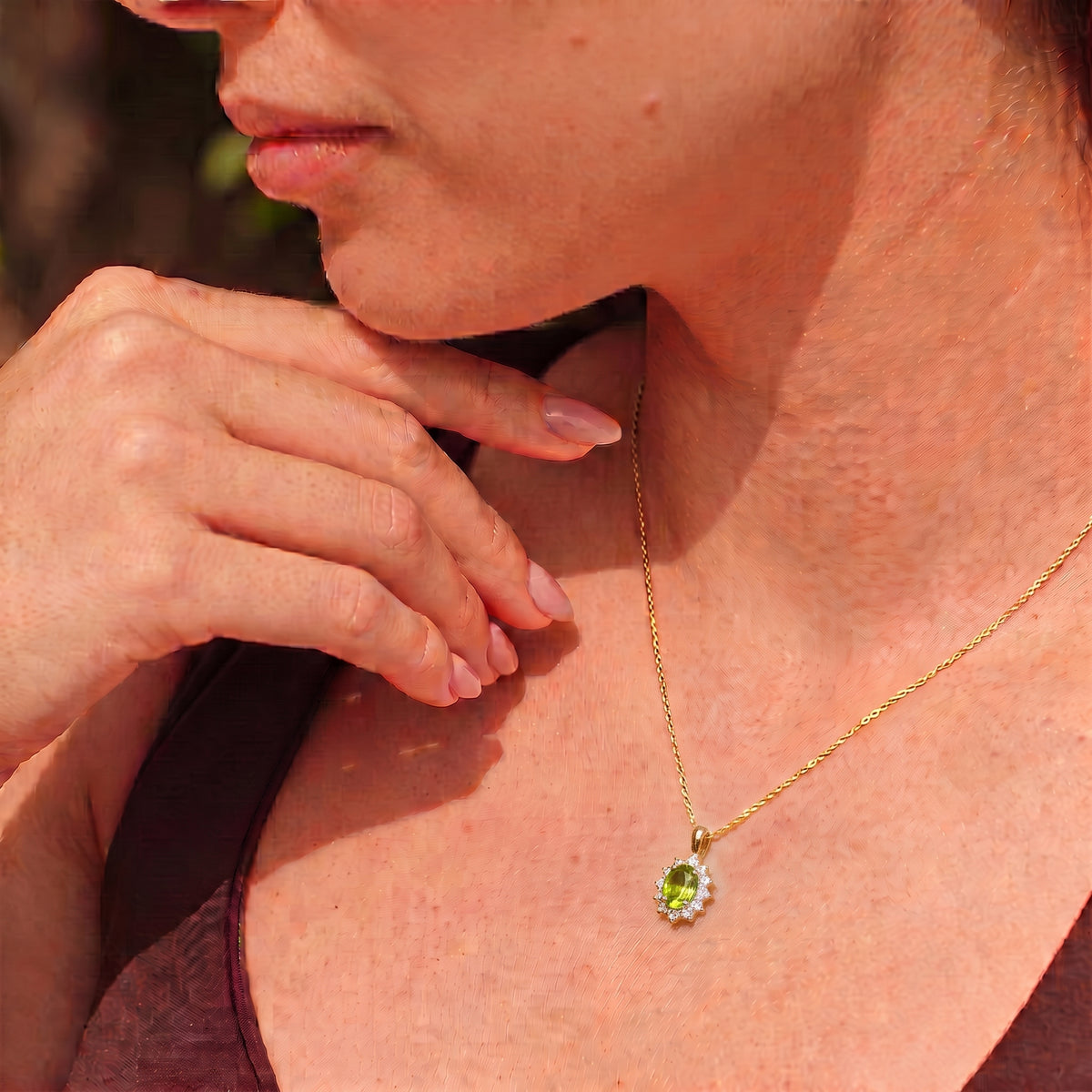 Hebei Peridot August Birthstone and Natural Zircon Halo Pendant with Chain(Size-20 with Lobster Clasp) in 18K Vermeil Yellow Gold Plated Sterling Silver 4400806 5