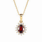 Royal Bali Collection - D'Joy Red Garnet & Natural Cambodian Zircon Halo Pendant with Chain (Size - 20) in 18K Vermeil Yellow Gold Plated Sterling Silver 1.25 Ct._4400808
