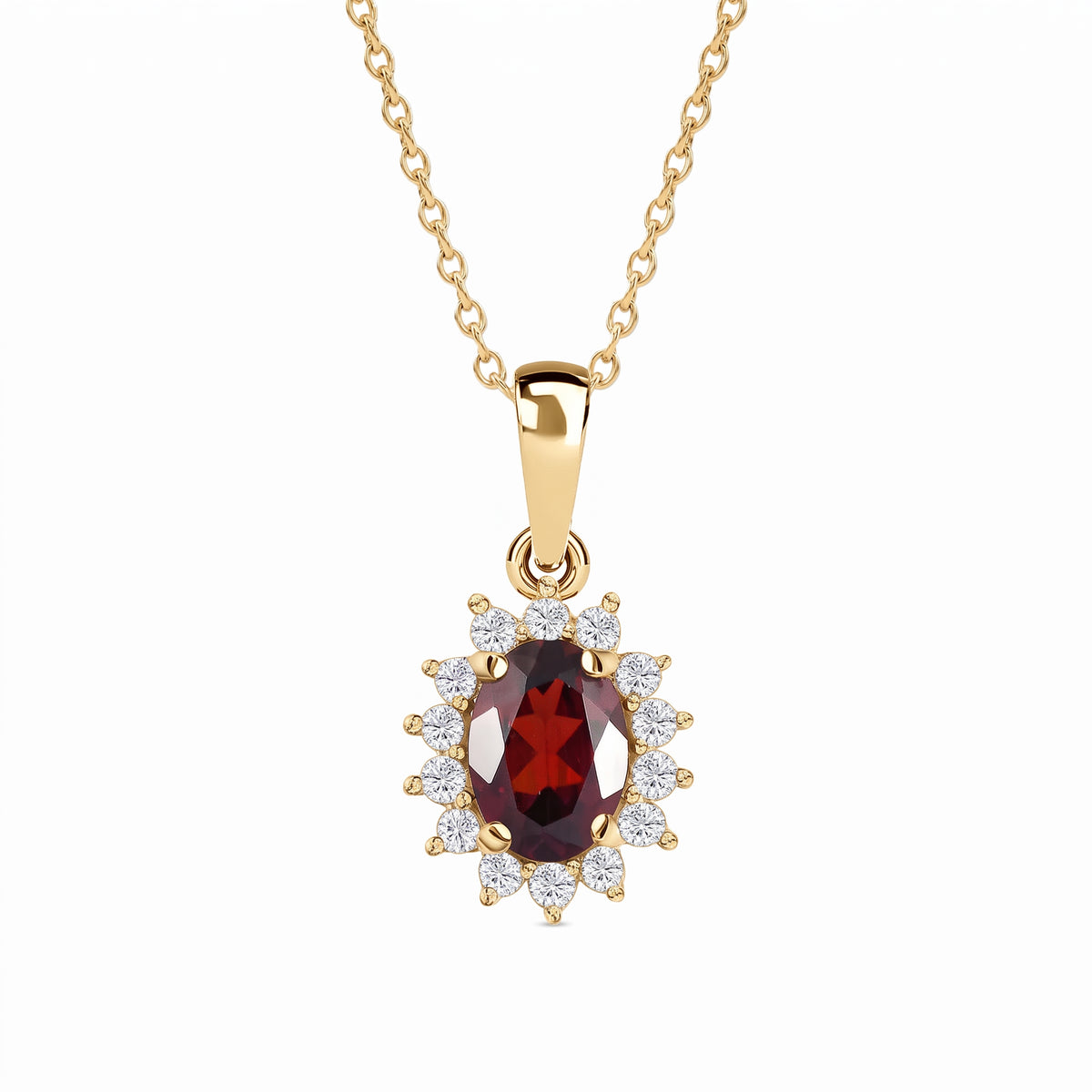 Red Garnet January Birthstone and Natural Zircon Halo Pendant with Chain (Size - 20) in 18K Vermeil Yellow Gold Plated Sterling Silver 4400808 0